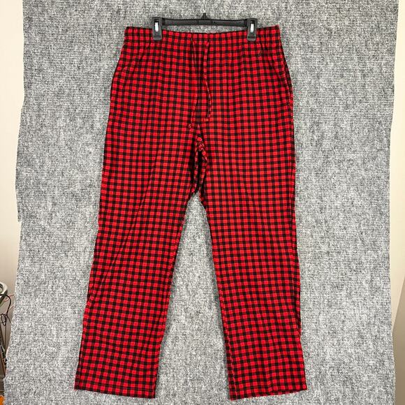 Nautica Pajama Pants Mens Large Red Check Fleece Sleepwear Drawstring Lounge Pjs - Picture 1 of 7